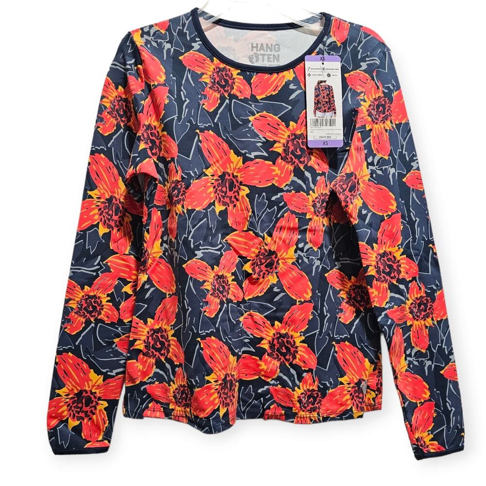 Hang Ten Long Sleeve Rash guard top Surf Brand SIZE XS Orange Blue NWT